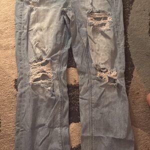 American Eagle Outfitters Ripped Light Blue Straight Leg Jeans